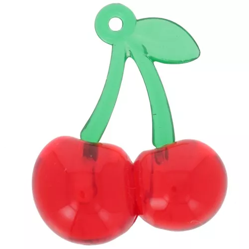 Pendentif cerise 32x26 mm en acrylique - Rouge - Vert x1