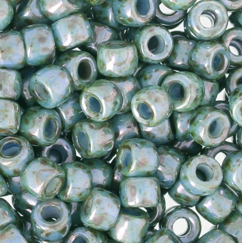 Perles de rocailles Matubo 7/0 - 3.5 mm Vert/Bleu Marbré x10g