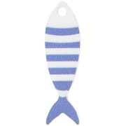 Pendentif poisson rayé 32x10 mm en plexiglas - Blanc - Bleu x1