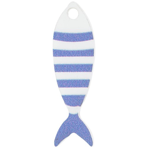 Pendentif poisson rayé 32x10 mm en plexiglas - Blanc - Bleu x1
