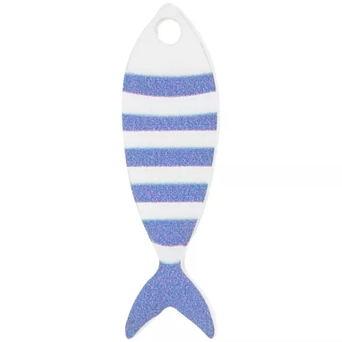 Pendentif poisson rayé 32x10 mm en plexiglas - Blanc - Bleu x1