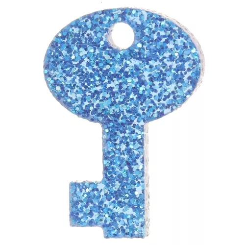 Breloque clé 15x10 mm en plexiglas - Pailleté Bleu x1