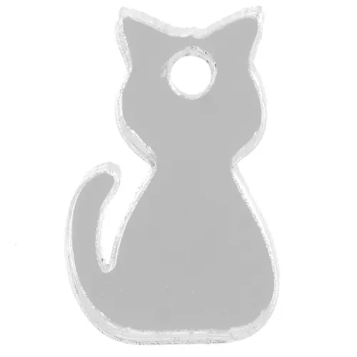 Breloque chat 15x9 mm en plexiglas - effet miroir - Argenté x1