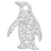 Breloque pingouin 17.5x13 mm en plexiglas - Pailleté Argenté x1
