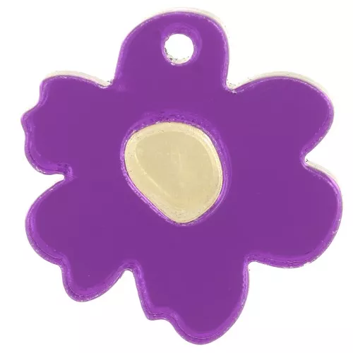 Breloque fleur bicolore 18.5 mm en plexiglas - effet miroir - Violet - Doré x1