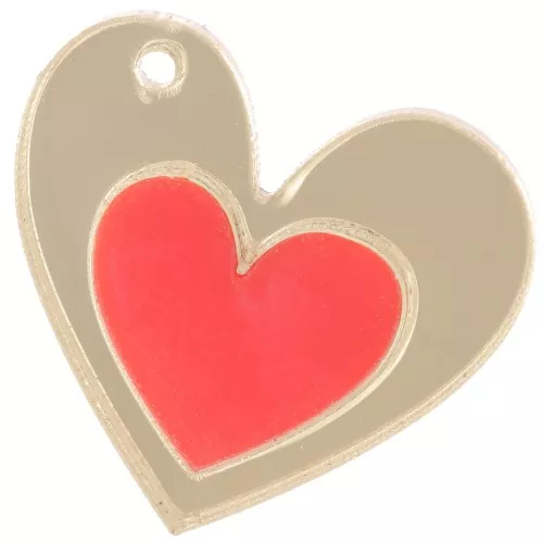 Breloque coeur bicolore 20x21.5 mm en plexiglas - Doré - Rouge x1