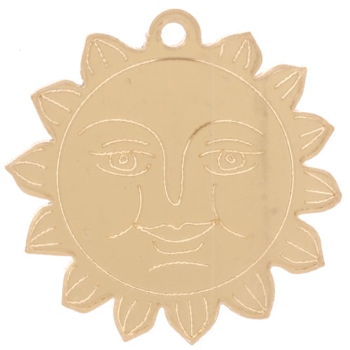 Pendentif soleil motif visage 30 mm - en plexiglas - effet miroir - Doré x1