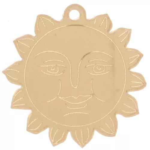 Pendentif soleil motif visage 30 mm - en plexiglas - effet miroir - Doré x1