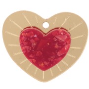 Pendentif coeur en relief 25x29 mm en plexiglas - Doré - Rouge pailleté x1