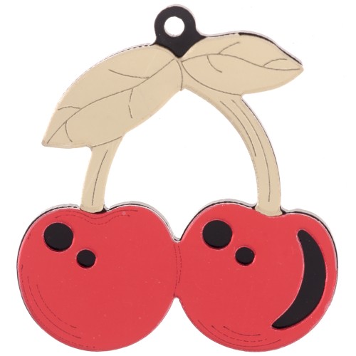 Pendentif cerises 48.5x45 mm en plexiglas - effet miroir - Doré - Rouge x1