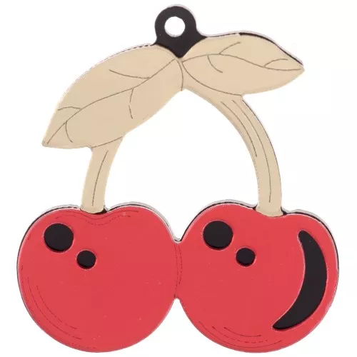 Pendentif cerises 48.5x45 mm en plexiglas - effet miroir - Doré - Rouge x1