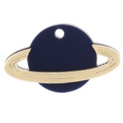 Pendentif planète Saturne 15x26 mm en plexiglas - Bleu nuit - Doré x1|raw }}