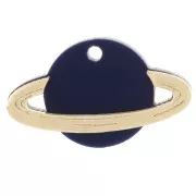 Pendentif planète Saturne 15x26 mm en plexiglas - Bleu nuit - Doré x1