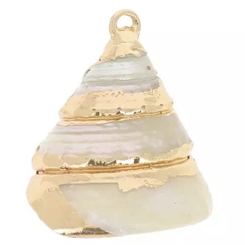 Pendentif coquillage conique 20 - 22 mm avec bordures dorées - Naturel x1