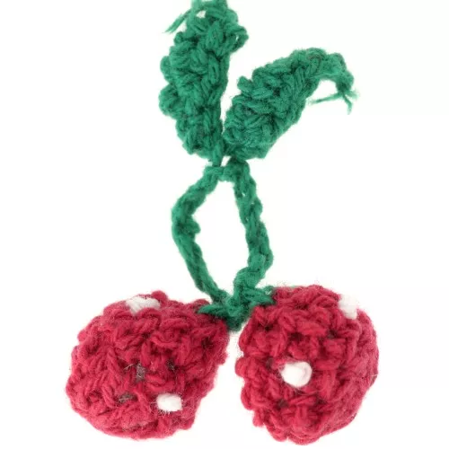 Pendentif cerises au crochet 43x38 mm - Rouge - Vert x1