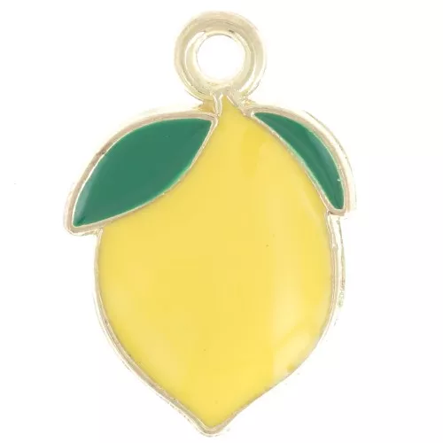 Breloque citron 20x14 mm en résine époxy - Jaune - Doré à l'or fin x1