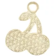 Breloque cerises 18x15 mm en résine époxy - Rouge - Vert - Doré à l'or fin x1