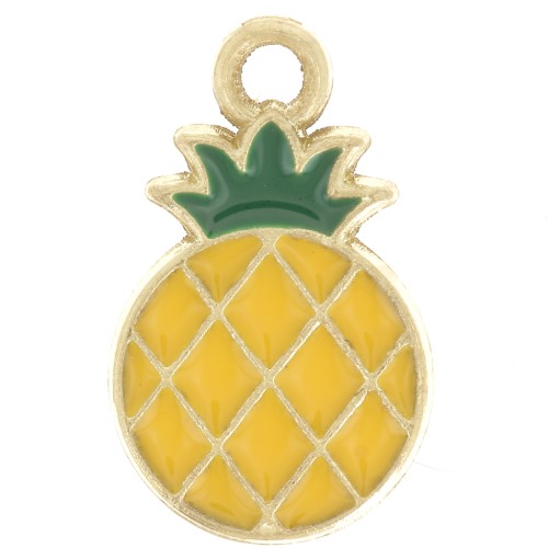 Breloque ananas 18x11 mm en résine époxy - Jaune - Doré à l'or fin x1