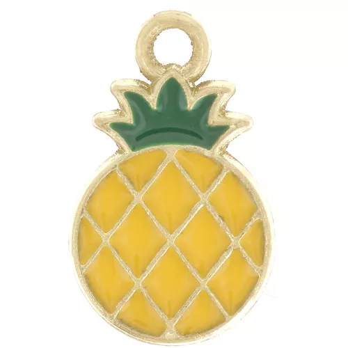 Breloque ananas 18x11 mm en résine époxy - Jaune - Doré à l'or fin x1
