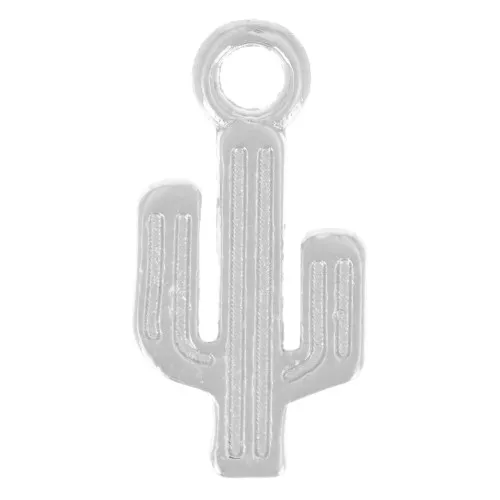 Breloque cactus 15x7.5 mm - Placage Argent fin vieilli x1