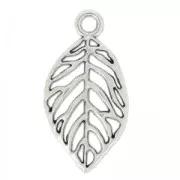Breloque feuille 30x16 mm Placage Argent fin vieilli x1