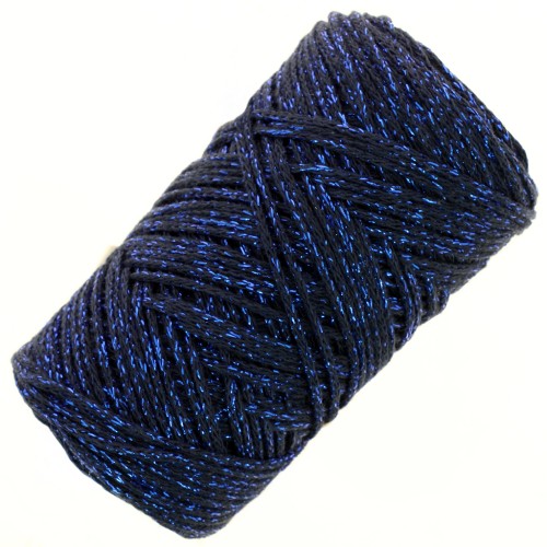 Bobine de cordon en coton pour macramé Cotton Air Glitter 1 mm - Bleu Marine x90m