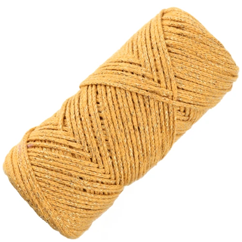 Bobine de cordon en coton pour macramé Cotton Air Glitter 1 mm - Moutarde x90m
