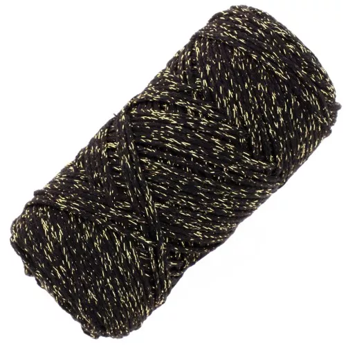 Bobine de cordon en coton pour macramé Cotton Air Glitter 1 mm - Noir x90m