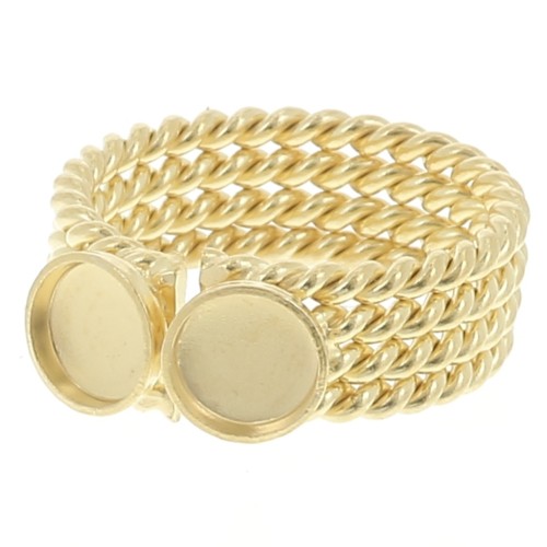 Bague avec deux sertis pour cabochon 6 mm - Taille 52 à 56 - Doré à l'or fin x1