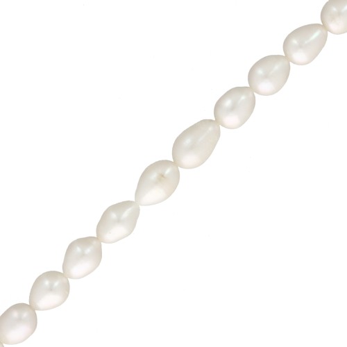 Perles d'eau douce grain de riz 12x10 mm - Grade AA - Blanc x 39cm