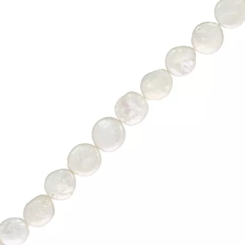 Perles d'eau douce irrégulières - palet rond 12 mm - Grade AA+ - Blanc x41cm