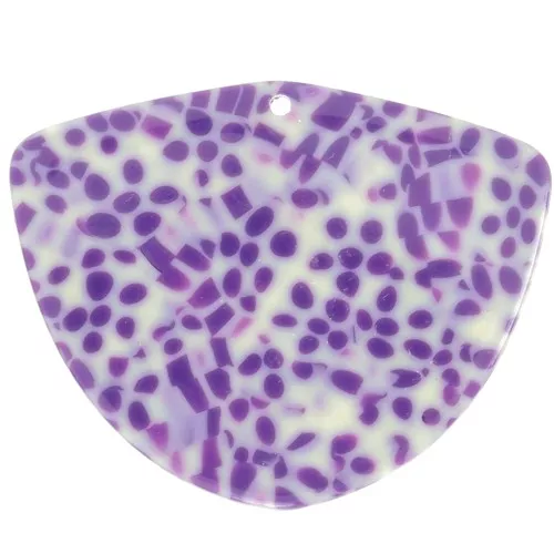 Pendentif géométrique en acétate 35x45 mm - Tacheté Violet - Crème x1