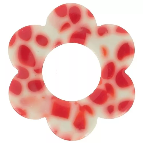 Pendentif fleur 18 mm en acétate - Tacheté Rouge - Crème x1