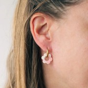 Pendentif fleur 18 mm en acétate - Tacheté Noir - Crème x1