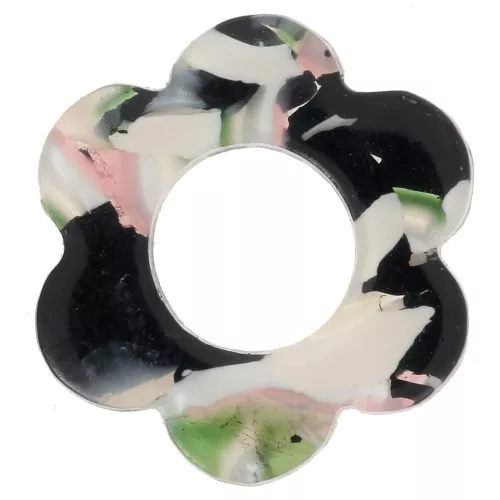 Pendentif fleur 18 mm en acétate - Blanc - Noir - Vert x1