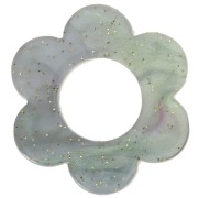 Pendentif fleur 18 mm en acétate - Pailleté Vert de gris irisé x1