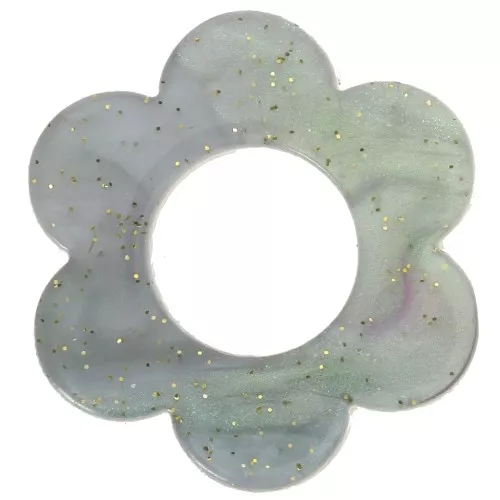 Pendentif fleur 18 mm en acétate - Pailleté Vert de gris irisé x1