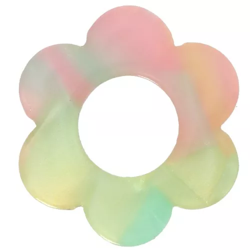 Pendentif fleur 18 mm en acétate - Ecaille de tortue - Vert - Rose nacré x1