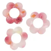 Pendentif fleur 18 mm en acétate - Tacheté Rose - Blanc nacré x1