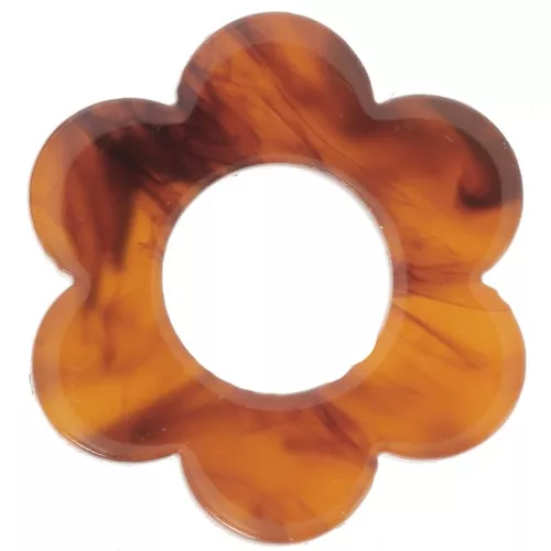 Pendentif fleur 18 mm en acétate - Marbré Ambre - Marron foncé x1