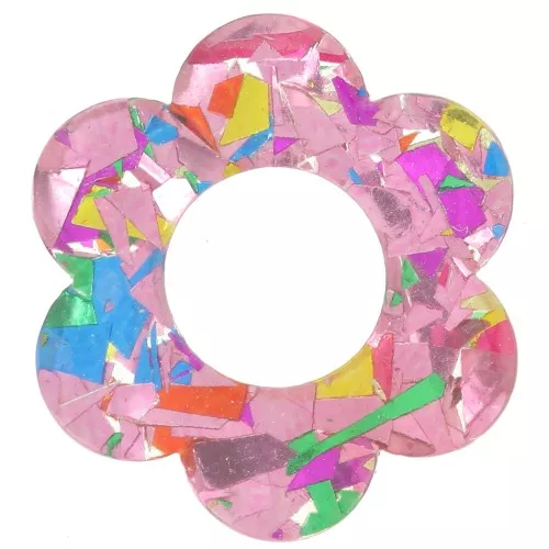 Pendentif fleur 18 mm en acrylique - Rose - Pailleté Multicolore x1