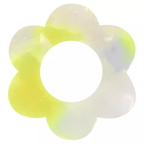 Pendentif fleur 18 mm en acétate - Ecaille de tortue - Blanc nacré - Jaune fluo x1