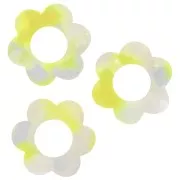 Pendentif fleur 18 mm en acétate - Ecaille de tortue - Blanc nacré - Jaune fluo x1