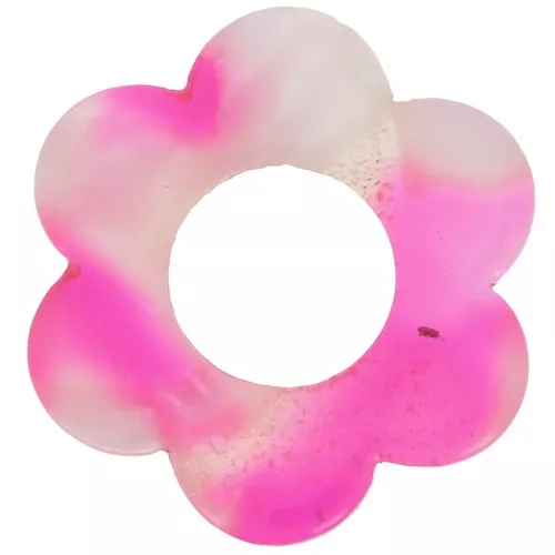 Pendentif fleur 18 mm en acétate - Ecaille de tortue - Blanc nacré - Rose fluo x1