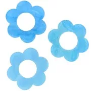 Pendentif fleur 18 mm en acétate - Pailleté Multi-bleu marbré x1