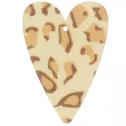 Pendentif coeur 34x24 mm en acrylique - Guépard Beige - Marron clair x1