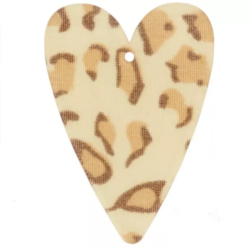 Pendentif coeur 34x24 mm en acrylique - Guépard Beige - Marron clair x1