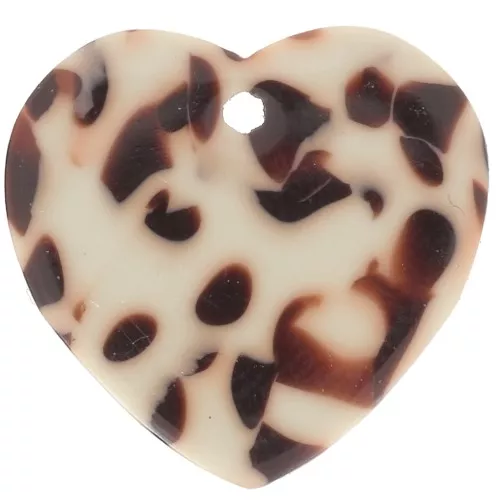 Sequin coeur 15x16.5 mm en acétate - Tacheté Marron - Crème x1