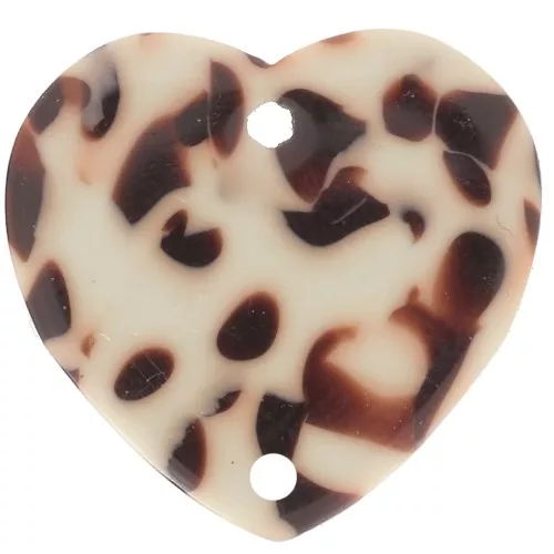 Intercalaire coeur 15x16.5 mm en acétate - Tacheté Marron - Crème x1