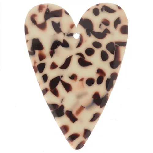 Pendentif coeur 34x24 mm en acétate - Tacheté Marron - Crème x1
